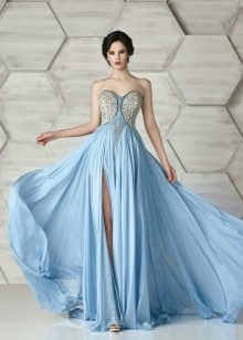 Evening strapless dress with decor