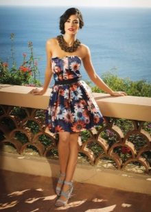 A-Line Strapless Floral Dress