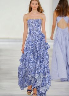 White and blue strapless dress