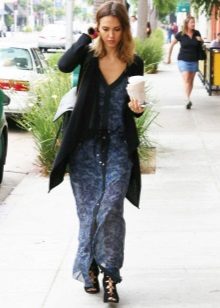 Dressing gown in combination with a cardigan