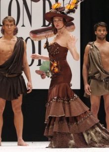 Chocolate dress with a train