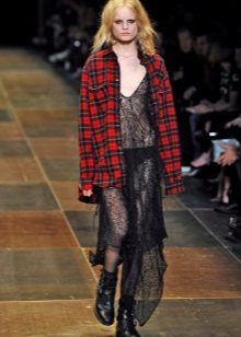 Clothes in grunge style to a transparent dress bag