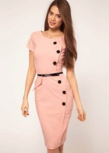 Peach dress with an asymmetrical zip on the corporate