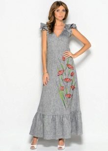 Gray long linen dress sundress