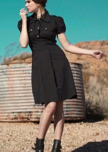 Cotton black dress in military style
