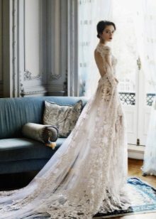 Wedding dress with open back with a train