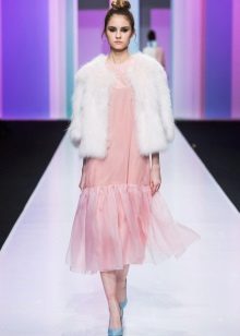 Short fur coat for winter pink dress