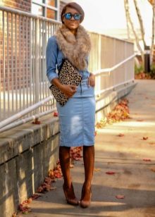 Denim set with a pencil skirt