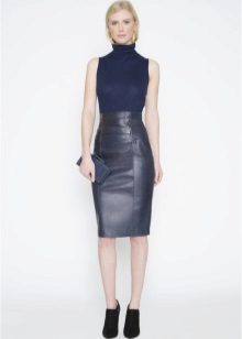 Black leather pencil skirt with a high waist