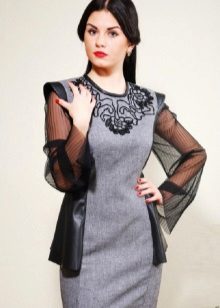tweed dress with chiffon sleeves
