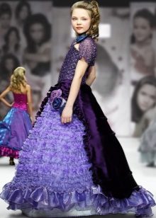 Violet fluffy dress with a train for prom 4 class