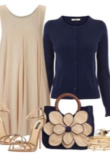 Blue accessories to beige dress