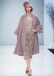 Coat in tone to midi lace dress