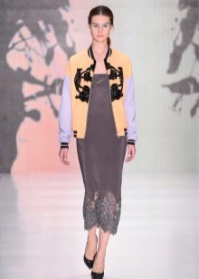 Yellow jacket to gray dress