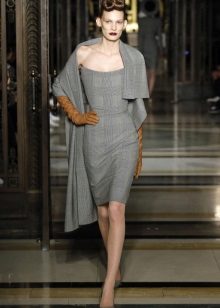 Gloves to gray dress