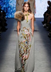 Fur cape to gray dress