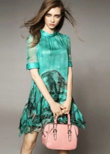 Green dress with peach bag