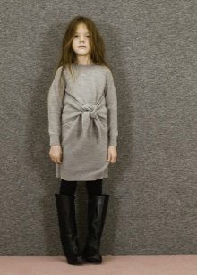 Knitted winter dress for the girl gray