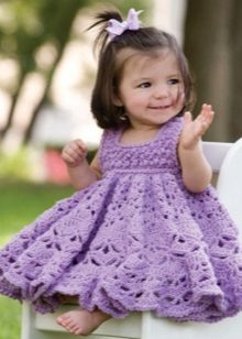 Crochet knitted dress for girl purple