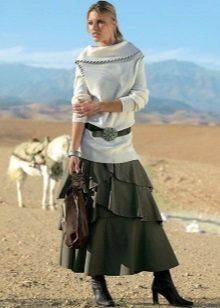long skirt with asymmetrical flounces