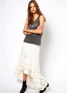 Asymmetrical skirt with ruffles below the knee