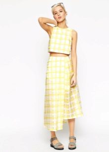 Asymmetrical skirt and sandals