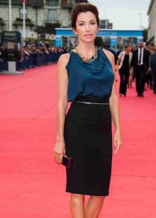 Black pencil skirt in a combination of silk top with straps