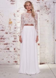 Long white half skirt with lace crochet top