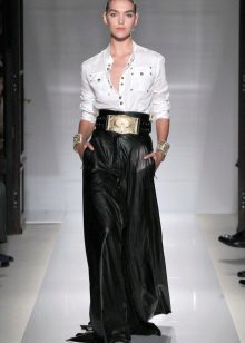 faux leather skirt with a wide belt