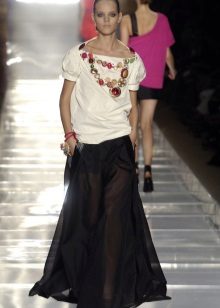 black long skirt with white blouse