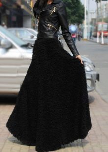 loose skirt with leather jacket