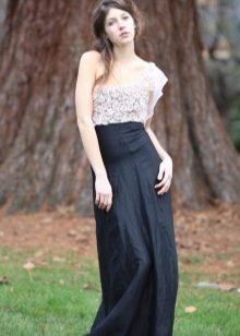 long black skirt with lace top