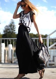 long black skirt with an asymmetrical top