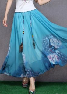 long summer skirt with peacock feathers