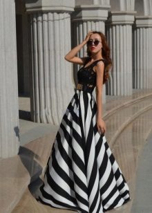 black and white striped long summer skirt