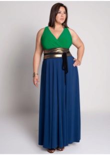 blue maxi skirt with a wide belt for obese women
