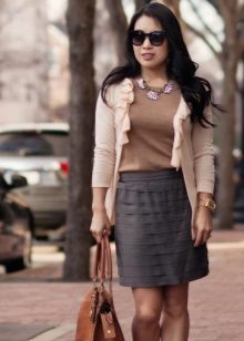 Cardigan in combination with a skirt for girls with a figure like Pear
