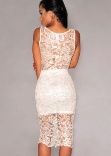 medium lace white pencil skirt