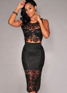 black lace set with pencil skirt