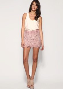 Mini skirt with feather trim