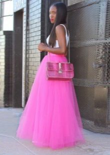 Pink multi-layered long skirt