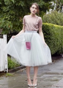 Layered midi skirt paired t-shirt
