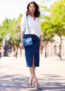 White denim straight denim skirt