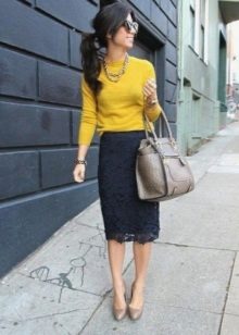 Black straight lace skirt