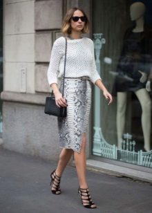 Straight wrap skirt in combination with a sweater