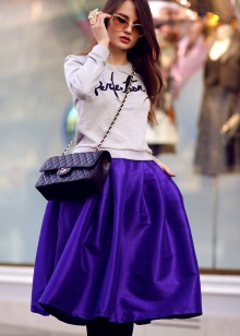 purple fluffy midi skirt