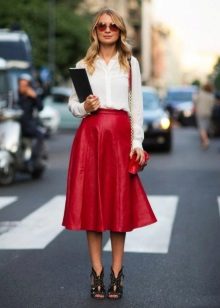 red midi skirt as a business woman