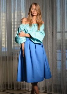 summer image with blue midi skirt