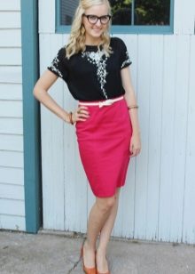 Fuchsia Pencil Skirt with Black Top