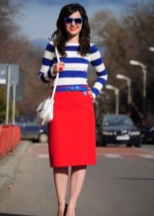 Red pencil skirt with a vest